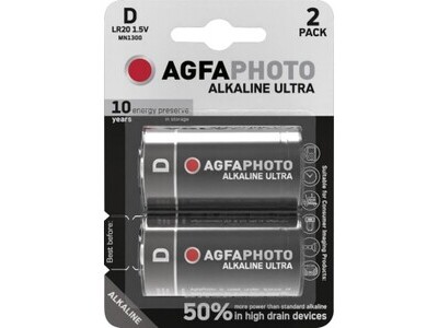 Batterie AGFAPHOTO Alkaline Ultra, D LR20, 1.5V,Mono, Retail Blister (2-Pack)