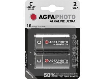 Batterie AGFAPHOTO Alkaline Ultra, C LR14,1.5V,Baby,Retail Blister (2-Pack)