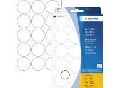 Etikett Herma 2277 32mm transparent VERSCHLUSS, RUND, 16 BÖGEN
