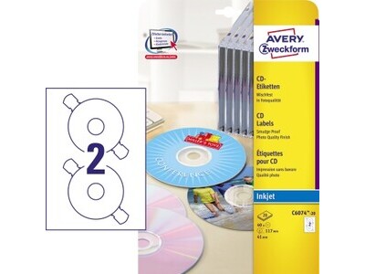 Etikett CD Zweckf. C6074-20 117mm weiß INKJET-