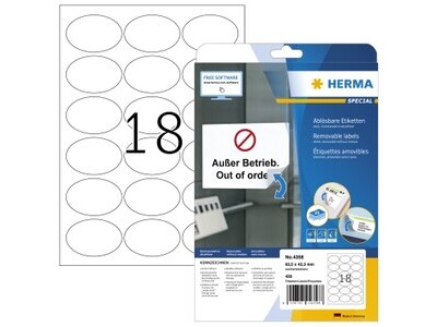 Etikett Herma 4358 63,5x42,3mm oval weiß Inkjet-, Laser- u. Kopier