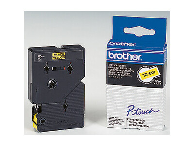Schriftband Brother TC601 gelb/schwarz Breite 12mm, Länge 7,7m