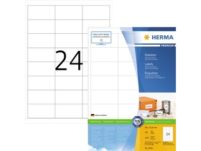 Etikett Herma 4670 66,0x33,8mm weiß INKJET-, LASER- U. KOPIER