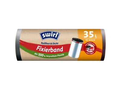 Müllbeutel Swirl 35L schwarz m. Fixierb. Fixierband