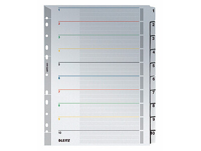 Register Leitz 4331 A4 160g 1-10 grau 1-10 , MYLAR, WIEDERBESCHREIBAR