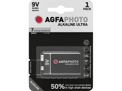 Batterie AGFAPHOTO Alkaline Ultra 6LR61 9V, E-Block, Retail Blister (1-Pack)