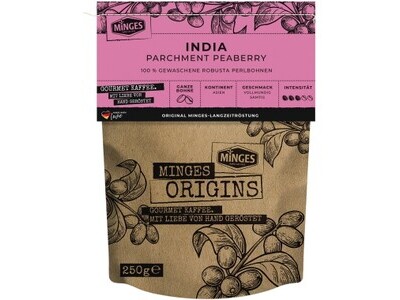 Kaffee Minges Orig. India Parch. P. 250g ganze Bohnen, Parchment Peaberry