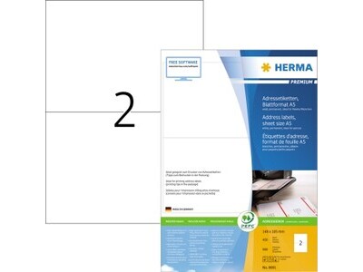 Etikett Herma 8691 148,5x105mm weiß AUF A5 BLATTFORMAT, PAPIER, MATT, LASER-