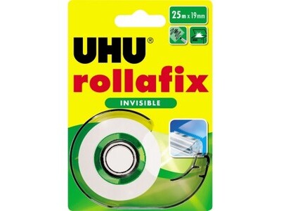 Klebefilm Uhu rollafix 25mx19mm unsichtb AR MIT ABROLLER, EINFACH PER HAND EINREI