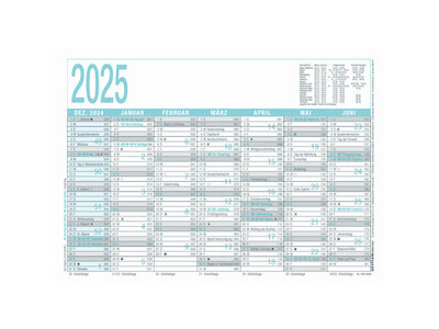 Tafelkalender Zettler A4 1S/7M Türkis Arbeitstagekalender