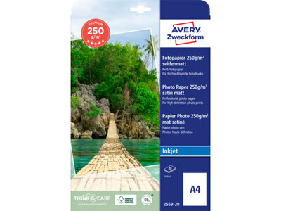 Inkjet Fotopapier Zweckf. 2559-20 A4 250g, weiß, seidenmatt, Premium