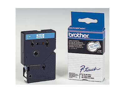 Schriftband Brother TC203 weiß/blau Breite 12mm, Länge 7,7m