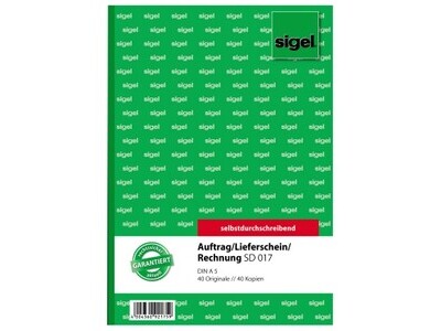 Kombinationsbuch SIGEL SD17 A5 Auftrag-Lieferschein-Rechnung 2x40 Blatt