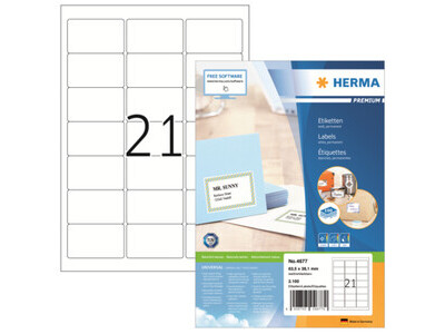Etikett Herma 4677 63,5x38,1mm weiß INKJET-, LASER- U. KOPIER