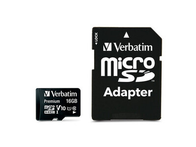 microSDHC Card Verbatim 16GB 44082 SD Adapter (R) 45MB/s (W) 10MB/s