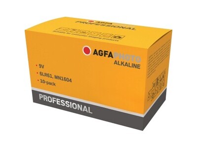 Batterie AGFAPHOTO 6LR61 9V E-Block Alkaline Prof., Retail Box (10-Pack)
