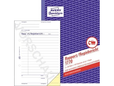 Rapport/Regiebericht Zweckf. 1770 A5 SD 2X40 BLATT