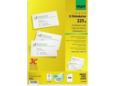 Visitenkarten Sigel LP796 3C 85X55MM, 225G, GLATTER SCHNITT RUNDUM