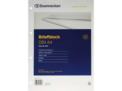 Briefblock Soennecken 2397 DIN A4 4fach gelocht kariert 100 Blatt weiß