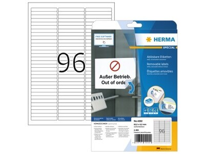 Etikett Herma 4202 63,5x8,5mm ablösbar 2400 Etiketten / 25 Blatt