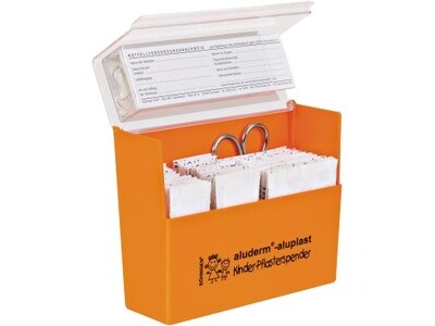 Pflasterspender Kinder gefüllt aluderm ORANGE, 160 X 122 X 57 MM