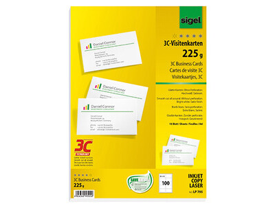 Visitenkarten Sigel LP795 3C 85X55MM, 225G, GLATTER SCHNITT RUNDUM