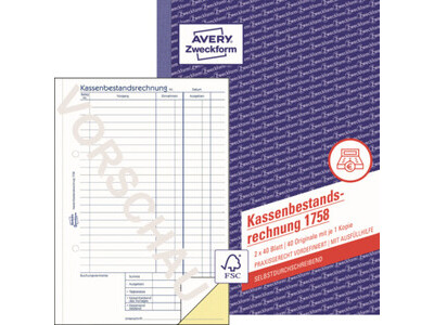 Kassenbestandsrechnung Zweckf.1758 A5 SD 2X40BL.