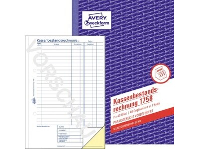 Kassenbestandsrechnung Zweckf.1758 A5 SD 2X40BL.