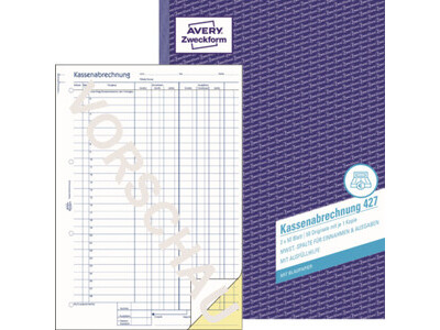 Kassenabrechnung Zweckf. 427 A4 2X50BL., MIT MWST.-SPALTE FÜR EINNAHMEN 