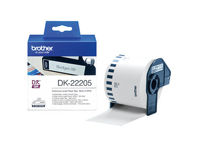 Endlosetikettenrolle Brother DK22205 62MMX30,48 M, PAPIER WEIß