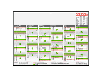 Tafelkalender 1070142 A4 pappekaschiert 1S/6M, MIT TAGESZÄHLUNG UND FERIENTERMI