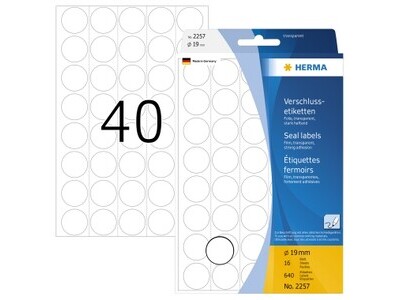 Etikett Herma 2257 Ø19mm transparent VERSCHLUSSEN, PERMANENT HAFTEND