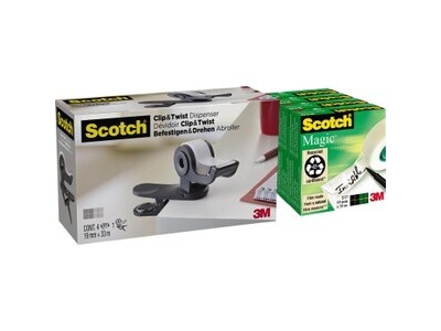 Clip-Tischabroller Scotch grau 33mx19mm inkl. 4x Klebeband Scotch Magic