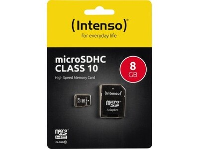 microSDHC Card INTENSO 8GB 3413460 SD-Adapter (R) 40MB/s (W) 10MB/s