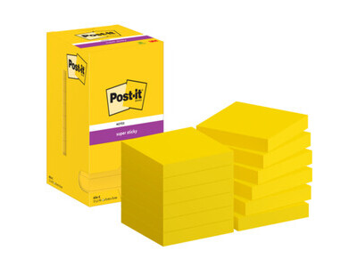 Haftnotiz Post-It Super Sticky 654-S 76x76mm gelb, 90 Blatt 12 St./Pack