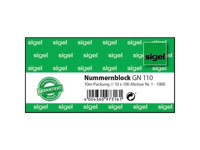 Nummernblock Sigel GN110 1-1000 sortiert 5-farbig