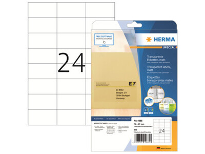 Etikett Herma 4685 70,0x37,0mm transp LASER- U. KOPIER FOLIEN, MATT