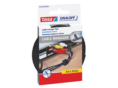 Klettband Tesa 55239 On & Off schwarz FÜR KABEL 5M X 10MM