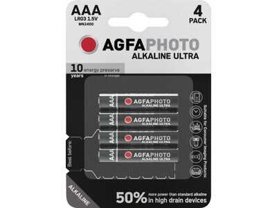 Batterie AGFAPHOTO Alkaline Ultra, AAA LR03, 1.5V,Micro,Retail Blister (4-Pack)