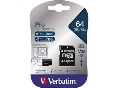 microSDXC-Card Verbatim 64GB 47042 SD Adapter (R) 90MB/s (W) 45MB/s