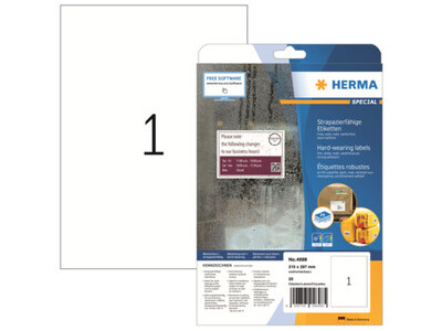 Etikett Herma 4698 210x297mm weiß A4 25 BLATT, STRAPAZIERFÄHIG