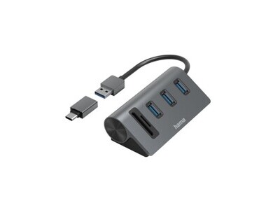 USB-Hub Hama 5 Ports, 3x USB-A, SD microSD, inkl. USB-C-Adapter