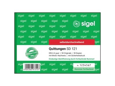 Quittung Sigel SD121 A6 quer SD 2X50BL., FARBIGE KOPIE