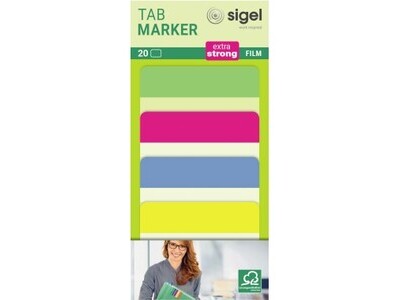 Haftmarker Sigel HN204 Tab 50x38mm Extra Strong, 20x Hellgrün, Pink, Blau