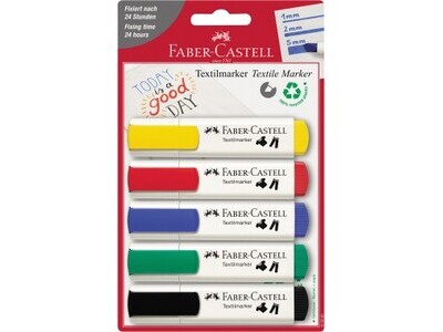 Textilmarker Castell Basisfarben 5er Set gelb, rot, blau, grün, schwarz