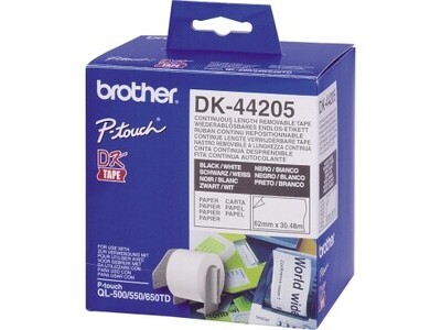 Endlosetikettenrolle Brother DK44205 62mmx30,48m Papier weiß wiederablösbar