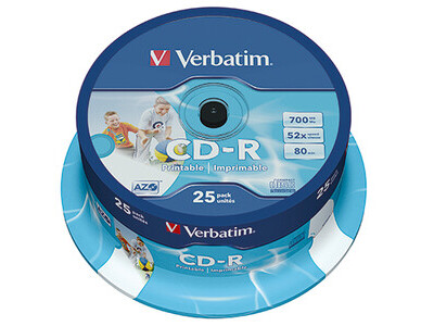 CD-R Verbatim 700MB 80Min 25er Sp Ink-Pr INDEL INKJET-PRINTABLE 43439