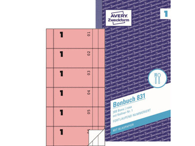 Bonbuch Zweckform 831 105x198mm rosa 2X50BL.